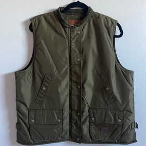 Ralph Lauren olive green vest dog print interior zip/snap closure five pocket